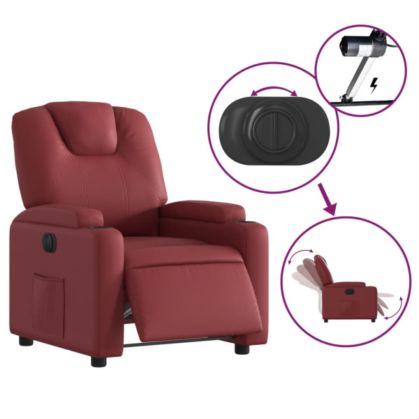 Sillón reclinable eléctrico de cuero sintético rojo tinto M 5
