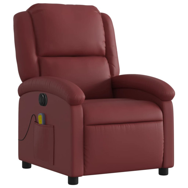 Poltrona massagens reclin. elétrica couro artif. vermelho-tinto M 3