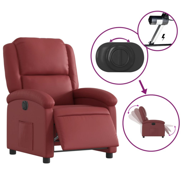 Sillón reclinable eléctrico de cuero sintético rojo tinto M 5