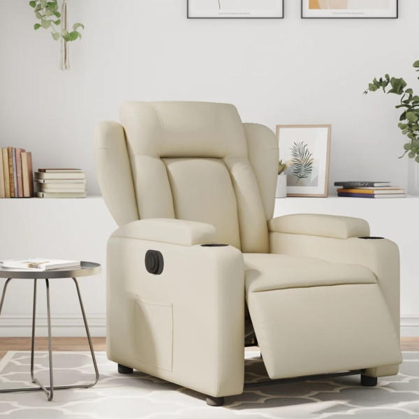 Sillón reclinable eléctrico de cuero sintético crema D