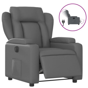 Sillón reclinable eléctrico de cuero sintético gris H