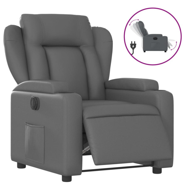 Sillón reclinable eléctrico de cuero sintético gris M 2