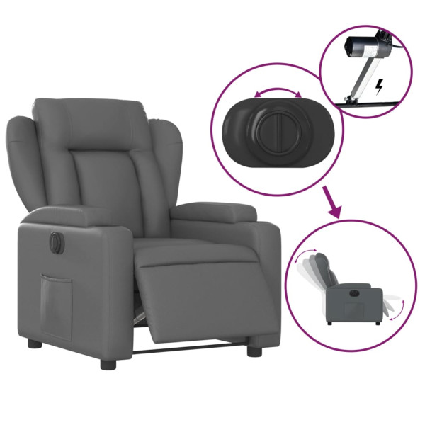 Sillón reclinable eléctrico de cuero sintético gris M 5