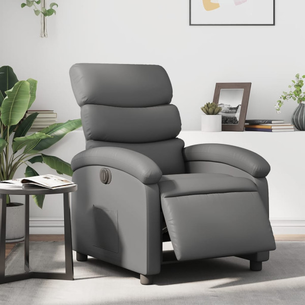Sillón reclinable eléctrico de cuero sintético gris D
