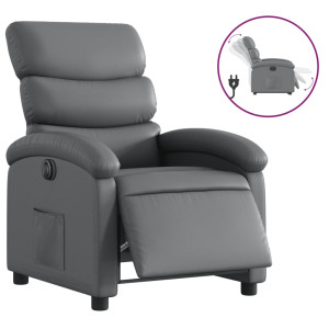 Sillón reclinable eléctrico de cuero sintético gris H