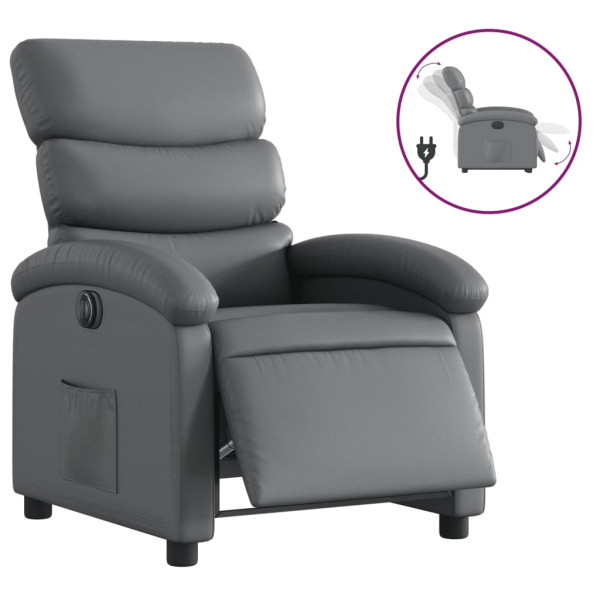 Sillón reclinable eléctrico de cuero sintético gris M 2