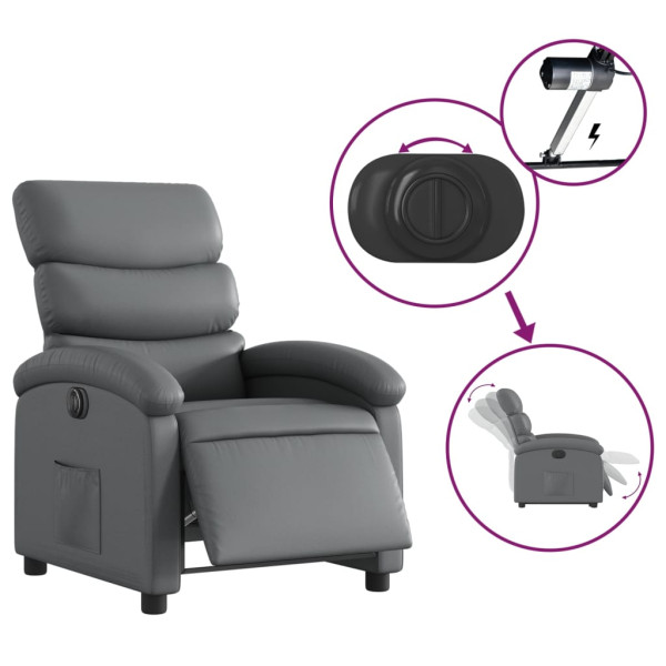 Sillón reclinable eléctrico de cuero sintético gris M 5