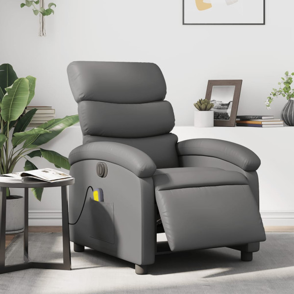 Sillón de masaje reclinable eléctrico cuero sintético gris D