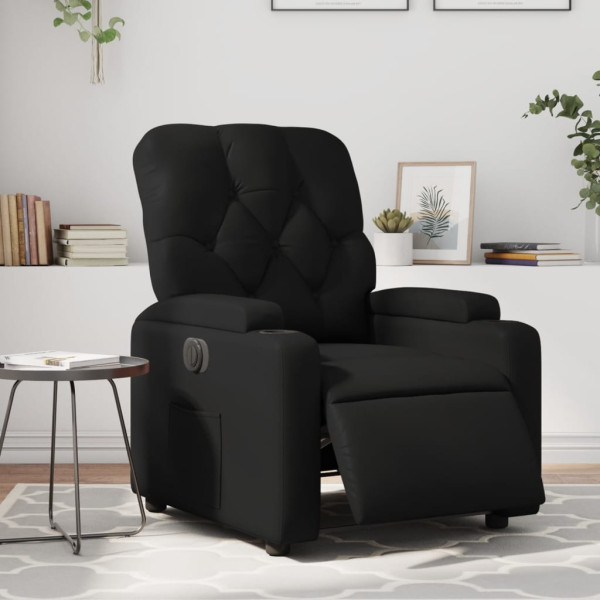 Sillón reclinable eléctrico de cuero sintético negro D