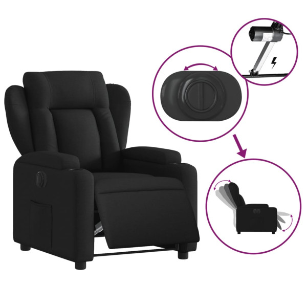 Sillón reclinable eléctrico de tela negro M 5
