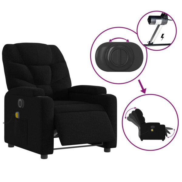 Sillón reclinable de masaje eléctrico tela negro M 5