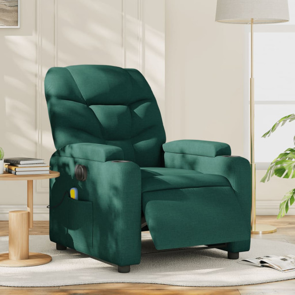 Sillón reclinable de masaje eléctrico tela verde oscuro D