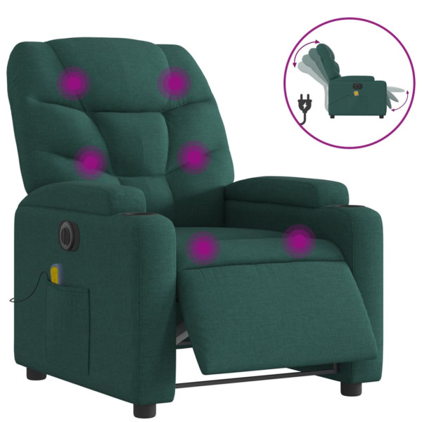 Sillón reclinable de masaje eléctrico tela verde oscuro M 2