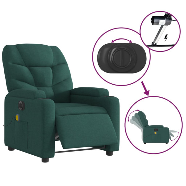 Sillón reclinable de masaje eléctrico tela verde oscuro M 5