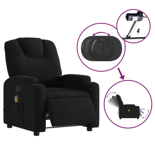 Sillón reclinable de masaje eléctrico tela negro M 5