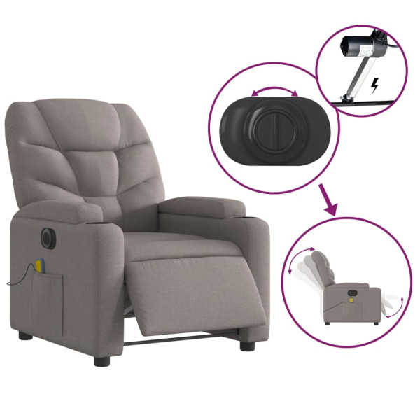 Sillón reclinable de masaje eléctrico tela gris taupe M 5