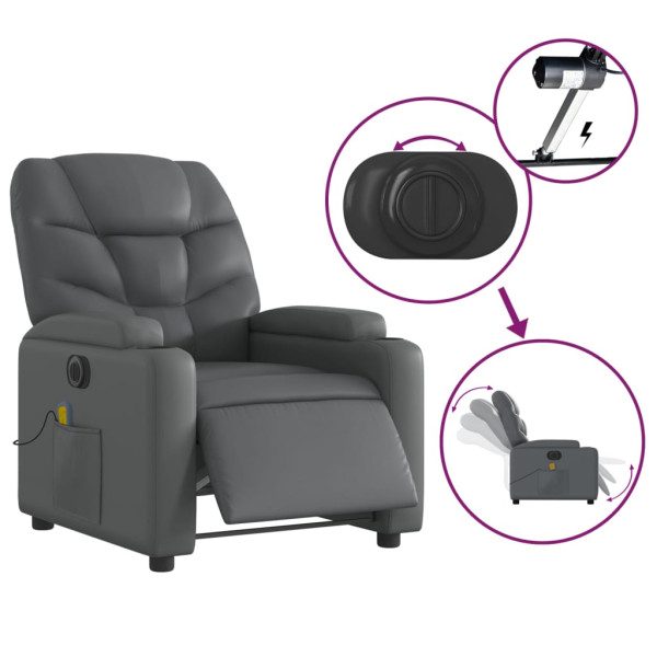 Sillón de masaje reclinable eléctrico cuero sintético gris M 5