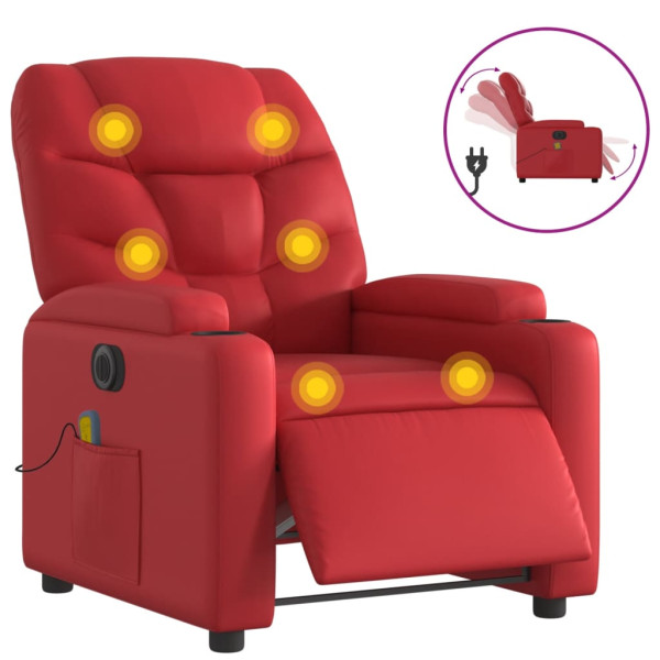 Sillón de masaje reclinable eléctrico de cuero artificial rojo M 2