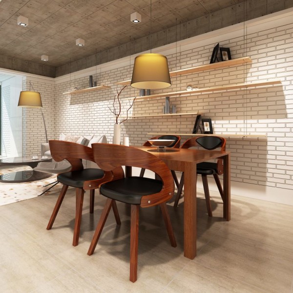 Sillas de comedor 4 uds madera curvada piel sintética marrón D