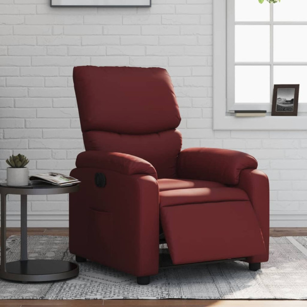 Sillón reclinable eléctrico de cuero sintético rojo tinto D