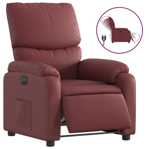 Sillón reclinable eléctrico de cuero sintético rojo tinto M 2