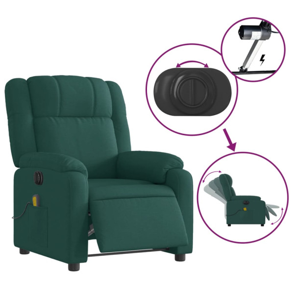 Sillón reclinable de masaje eléctrico tela verde oscuro M 5