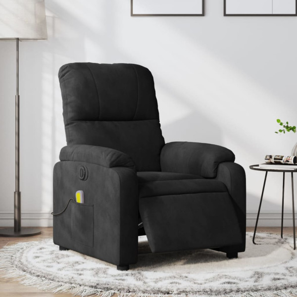 Sillón reclinable de masaje eléctrico tela de microfibra negro D