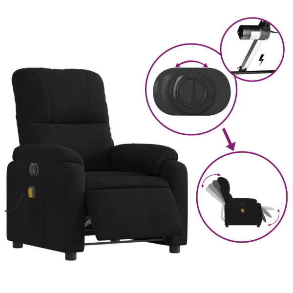 Sillón reclinable de masaje eléctrico tela de microfibra negro M 5