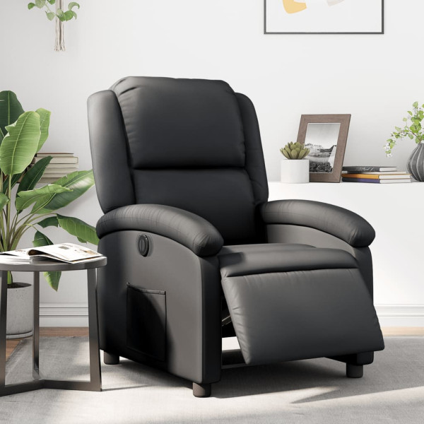Sillón reclinable eléctrico de cuero auténtico negro D