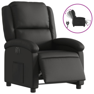 Sillón reclinable eléctrico de cuero auténtico negro H