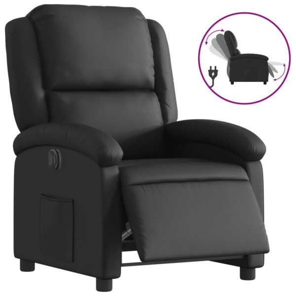 Sillón reclinable eléctrico de cuero auténtico negro M 2