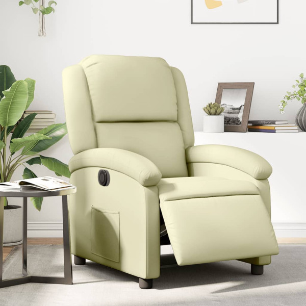 Sillón reclinable eléctrico de cuero auténtico blanco crema D