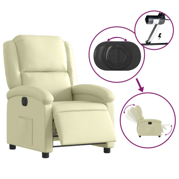 Sillón reclinable eléctrico de cuero auténtico blanco crema M 5