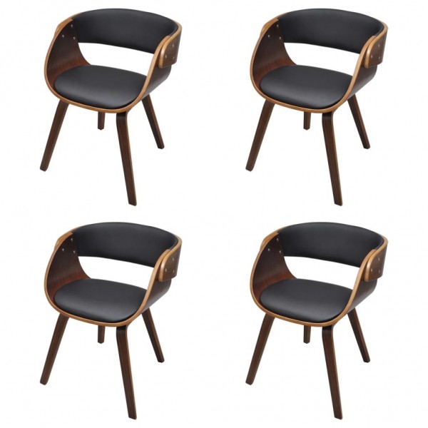 Sillas de comedor 4 uds madera curvada piel sintética marrón M 2