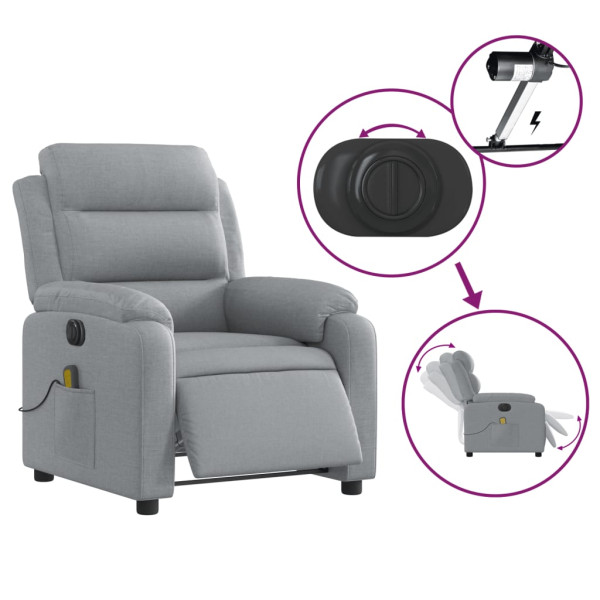 Sillón reclinable de masaje eléctrico tela gris claro M 5