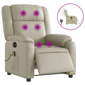 Sillón de masaje reclinable eléctrico cuero sintético crema H