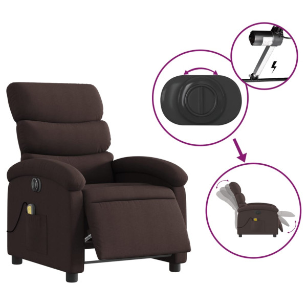 Sillón reclinable de masaje eléctrico tela marrón oscuro M 5