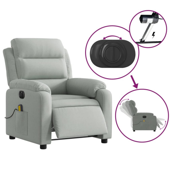 Sillón reclinable de masaje eléctrico terciopelo gris claro M 5
