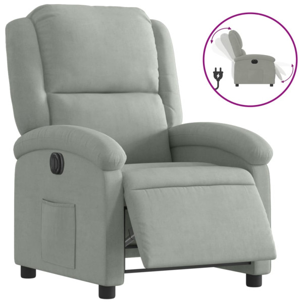 Sillón reclinable eléctrico de terciopelo gris claro M 2