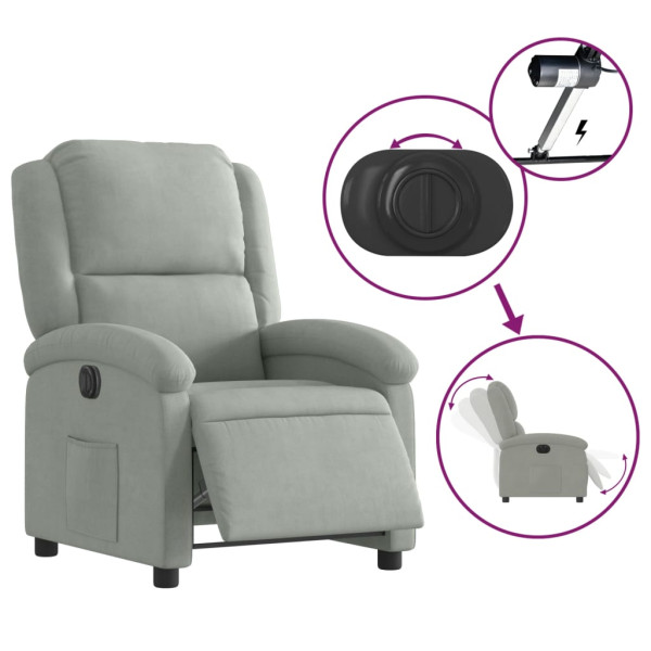 Sillón reclinable eléctrico de terciopelo gris claro M 5