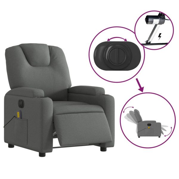 Sillón reclinable de masaje eléctrico tela gris oscuro M 5