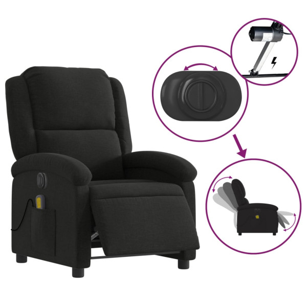 Sillón reclinable de masaje eléctrico tela negro M 5