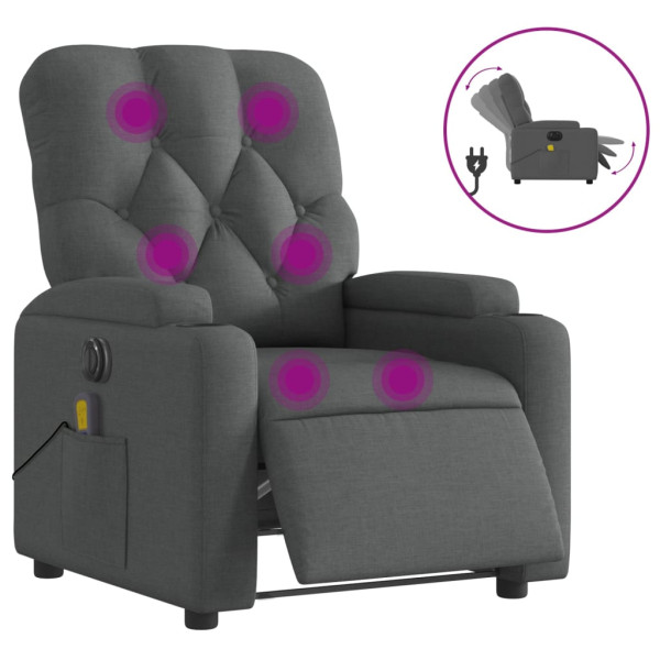 Sillón reclinable de masaje eléctrico tela gris oscuro M 2