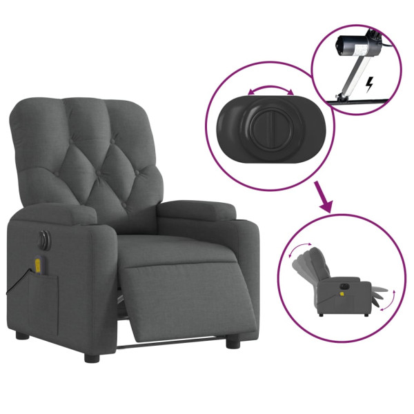 Sillón reclinable de masaje eléctrico tela gris oscuro M 5