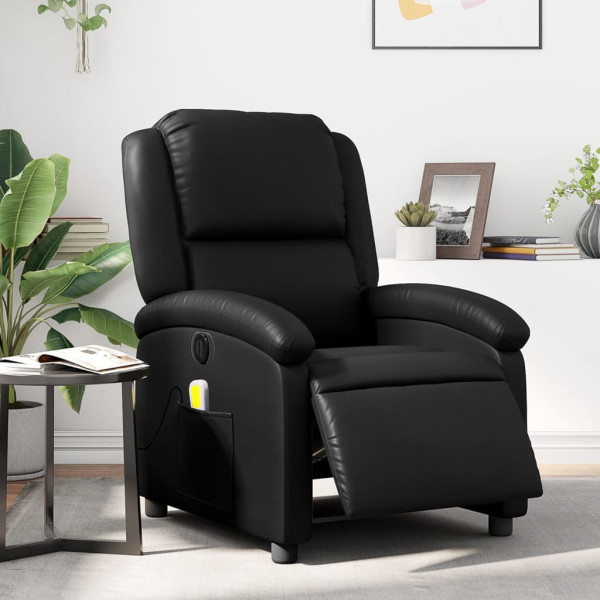 Sillón de masaje reclinable eléctrico cuero sintético negro D