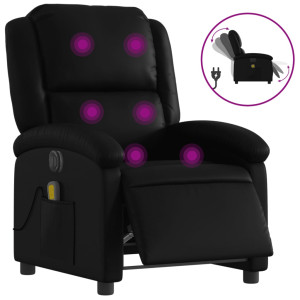 Sillón de masaje reclinable eléctrico cuero sintético negro H