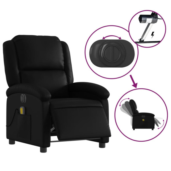 Sillón de masaje reclinable eléctrico cuero sintético negro M 5