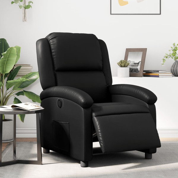 Sillón reclinable eléctrico de cuero sintético negro D