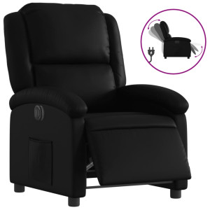 Sillón reclinable eléctrico de cuero sintético negro H