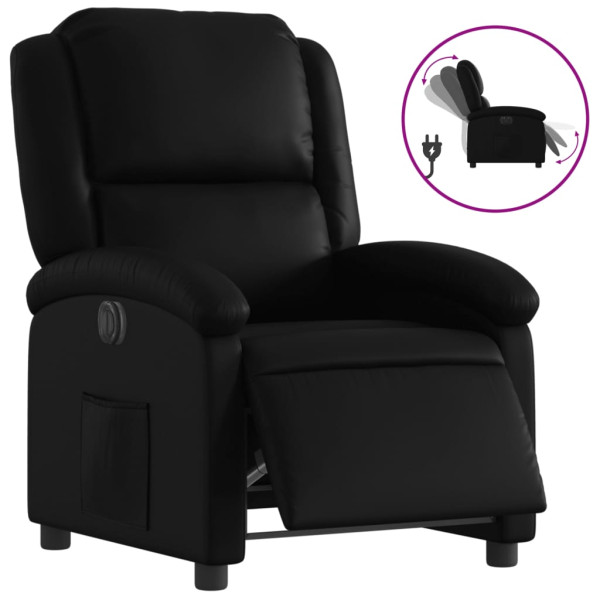 Sillón reclinable eléctrico de cuero sintético negro M 2